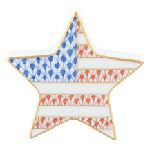 Load image into Gallery viewer, Star-shaped Herend porcelain dish decorated with American flag pattern in fishnet design