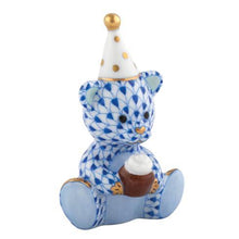 Load image into Gallery viewer, Herend porcelain birthday bear figurine wearing party hat and holding cupcake