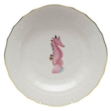 Load image into Gallery viewer, Herend porcelain dessert plate featuring a hand-painted pink seahorse motif with gold rim