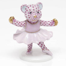 Load image into Gallery viewer, Herend porcelain ballerina bear figurine in pink tutu with fishnet pattern detail
