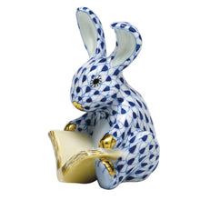 Load image into Gallery viewer, Herend porcelain bunny figurine seated and holding an open book with gold accents