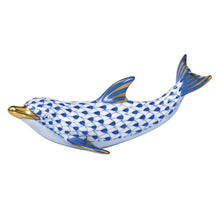 Load image into Gallery viewer, Herend hand-painted porcelain dolphin figurine with fishnet pattern and gold accents