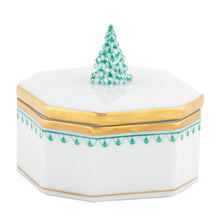Load image into Gallery viewer, Herend octagonal porcelain trinket box with Christmas tree finial and gold trim