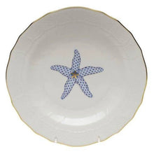 Load image into Gallery viewer, Herend porcelain dessert plate with hand-painted blue fishnet starfish motif and gold rim