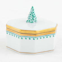 Load image into Gallery viewer, Herend octagonal porcelain trinket box with Christmas tree finial and gold trim