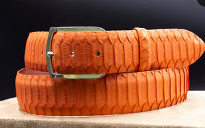 W. Kleinberg Glazed Python Belt w Nickel Buckle Orange