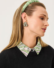 Load image into Gallery viewer, Model wearing black crewneck sweater with printed green floral collar and matching headband