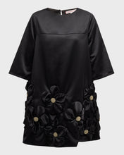 Load image into Gallery viewer, Frances Valentine Edie Mini Dress Solid with Floral Applique Tafetta Black