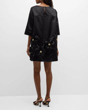 Load image into Gallery viewer, Frances Valentine Edie Mini Dress Solid with Floral Applique Tafetta Black