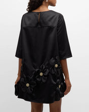 Load image into Gallery viewer, Frances Valentine Edie Mini Dress Solid with Floral Applique Tafetta Black