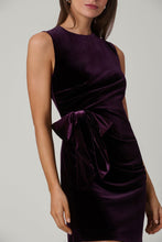 Load image into Gallery viewer, Sleeveless velvet fitted dress with oversized side bow detail at waist