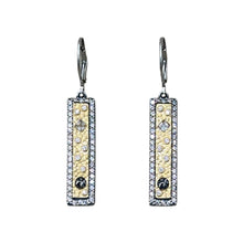 Load image into Gallery viewer, Rectangular drop earrings with gold center panels, crystal border, and mixed stone accents