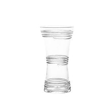 Load image into Gallery viewer, Clear glass corset-shaped vase with decorative rope-style banded detailing around the body