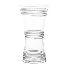 Load image into Gallery viewer, Clear glass corset-shaped vase with decorative rope-style ribbed bands around the exterior