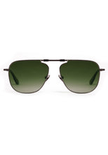 Load image into Gallery viewer, Aviator-style sunglasses with dark metal frame and gradient green lenses, front view