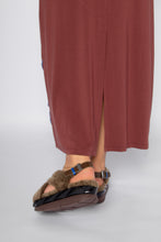 Load image into Gallery viewer, Fuzzy crossband sandals with ankle strap and chunky sole worn with maxi dress