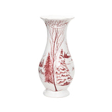 Load image into Gallery viewer, White ceramic vase with red winter woodland scene and 'To Be Jolly' inscription