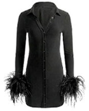 Load image into Gallery viewer, Alice + Olivia Freya fitted button-front mini dress with feathered cuffs and collar
