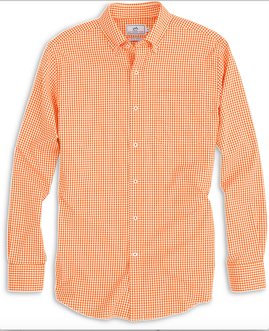 Southern Tide Intercoastal Sport Shirt Gingham EndZone Orange