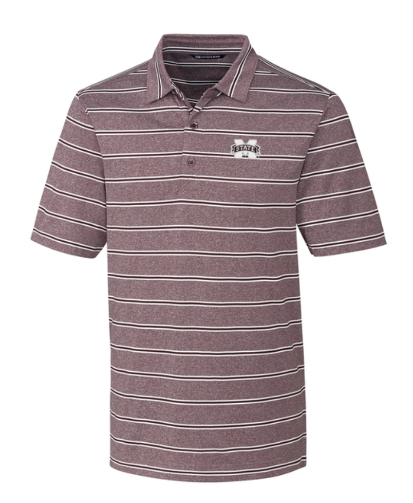 Cutter & Buck Mississippi State Heathered Stripe Stretch Polo