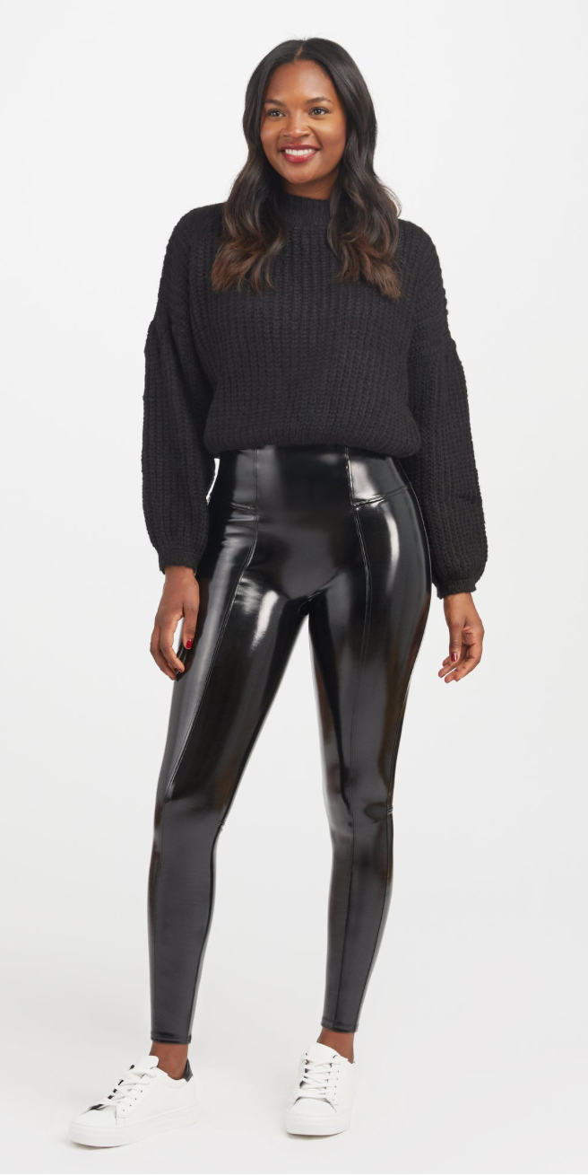 Shaping leggings in faux leather, black --60%