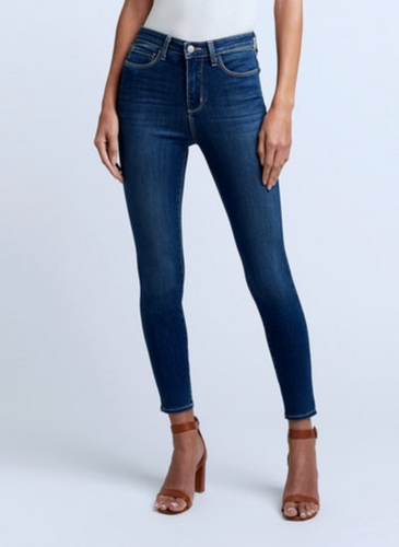 L’Agence Margot Skinny High-Rise Mettalic Silver Jeans Size 24 Retail 595.00