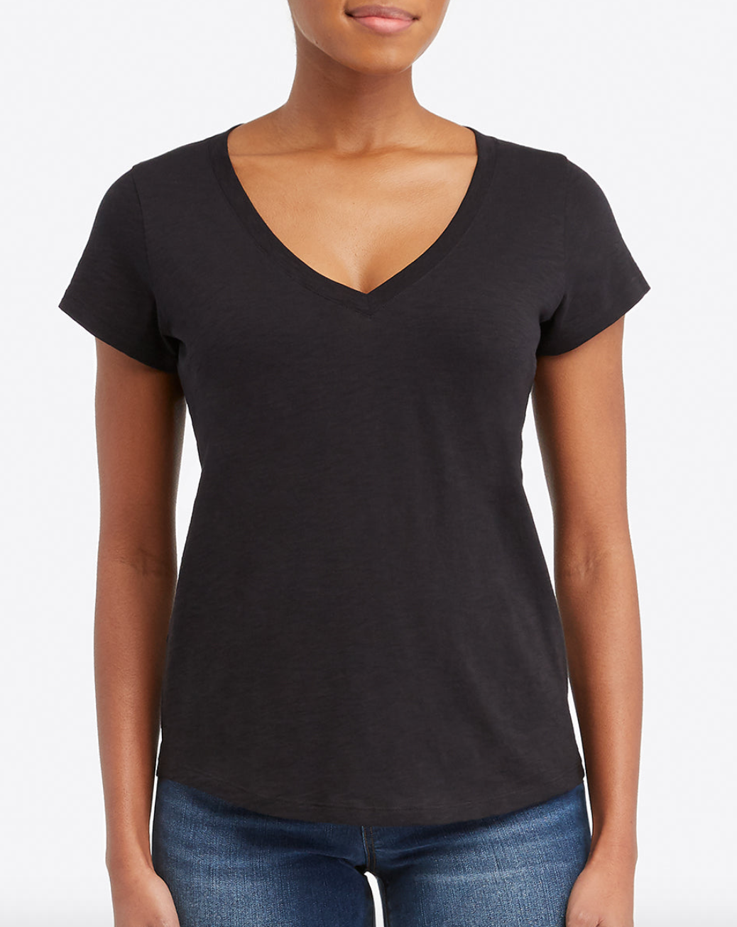 Spanx Pima Cotton V Neck Tee Very Black – The Blue Collection