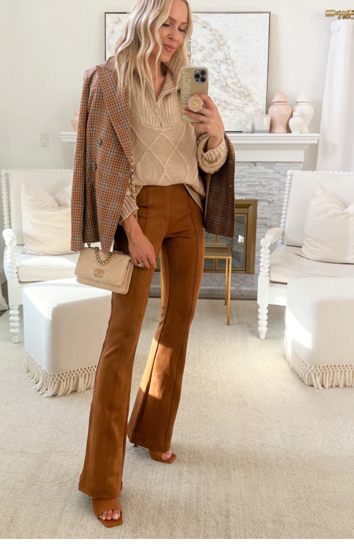Suede Kick Flare Pant - Camel