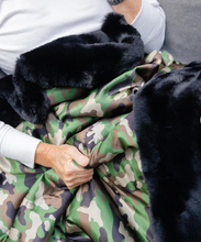 Load image into Gallery viewer, Pretty Rugged TS Luxe Black Faux Fur Blanket with Camo Satin