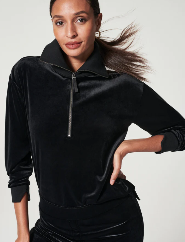 Spanx Velvet 1/2 Zip Pullover Very Black – The Blue Collection