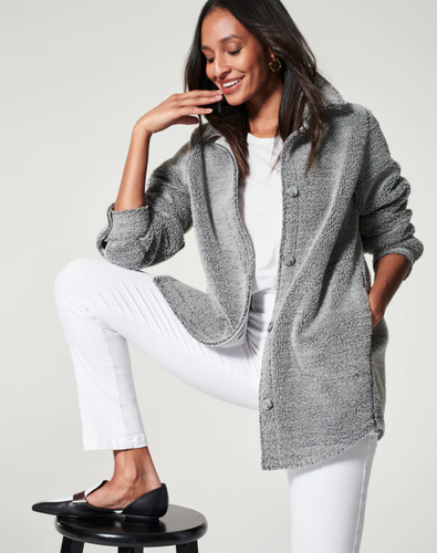Spanx Luxe Fleece Shirt Jacket Pebble Grey