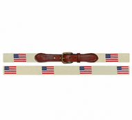 Smathers & Branson Men's Needlepoint Belt American Flag Khaki