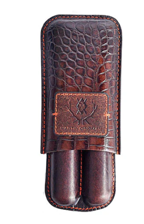 Martin Dingman Havana Alligator-Grain Saddle Leather Cigar Case Brown