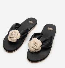 Load image into Gallery viewer, Frances Valentine Magnolia Cloud Thong Sandal Soft Glove Nappa Black/Oyster