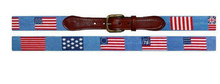 Load image into Gallery viewer, Smathers &amp; Branson Men&#39;s Needlepoint Belt Flags of The Father Light Blue