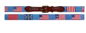 Smathers & Branson Men's Needlepoint Belt Flags of The Father Light Blue