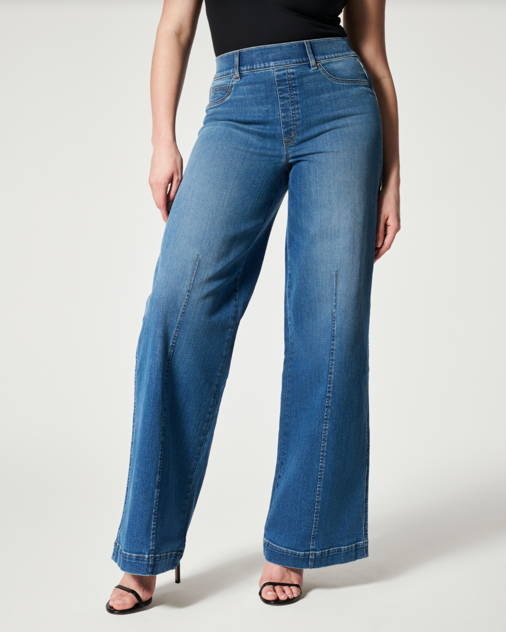 Spanx Seamed Front Wide Leg Jeans In Vintage Indigo