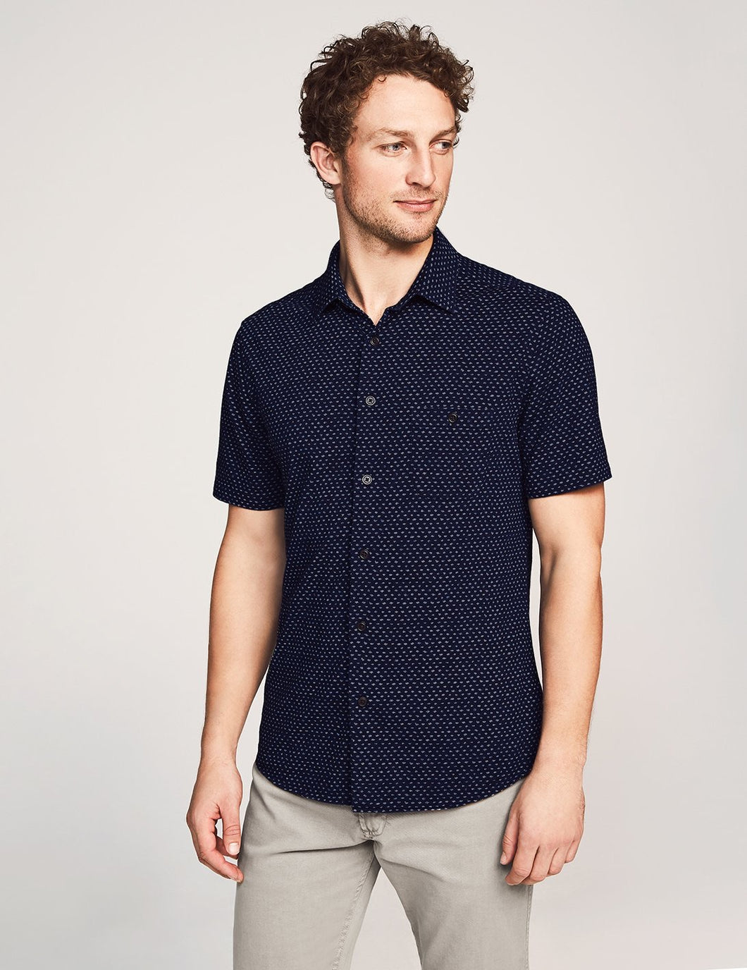 Faherty Short-Sleeve Knit Coast Shirt Dark Indigo Fleck
